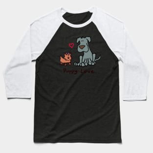 Puppy Love Valentine Great Dane & Yorkie Baseball T-Shirt